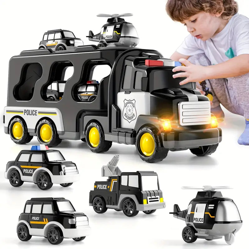 5-in-1 Police Truck Toy Set – Lights & Sounds, Ideal Christmas & Birthday Gift for Boys and Girls Ages 3-8 - BoboToys