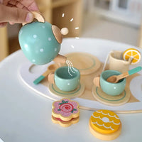 15-Piece Wooden Pretend Play Tea Set – Interactive Kitchen Toy with Kettle, Cups & Dessert Tray, Perfect for Kids’ Birthday, Christmas, and Family Fun - BoboToys