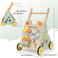 Wooden Baby Walker with Activity Center – Multi-Functional Learning Toy for Toddlers, Push and Pull Walker for Motor Skill Development - BoboToys