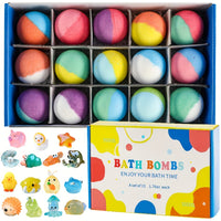 Bath Bombs Gift Set – 15 Pack Multi-Scented Fizzy Bath Balls with Surprise Toy Figures, Skin-Friendly Bath Fizzies for Kids and Adults, Perfect for Relaxation - BoboToys