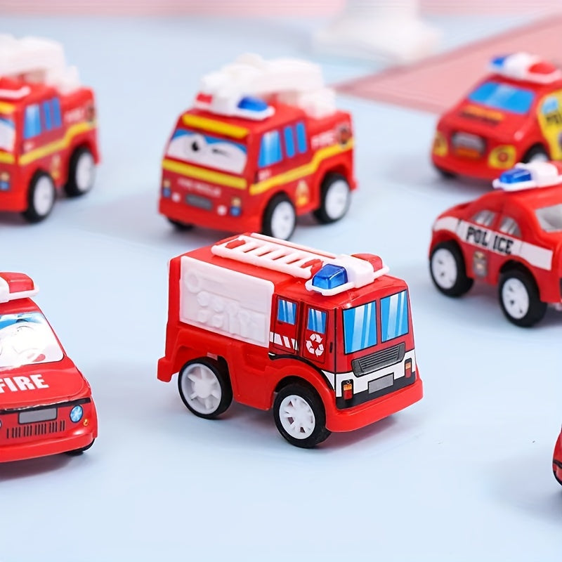 Mini Cartoon Fire Truck & Police Car Set – 10pcs/20pcs Retractable Play Vehicles for Kids, Perfect for Birthdays, Party Favors & Holiday Gifts - BoboToys