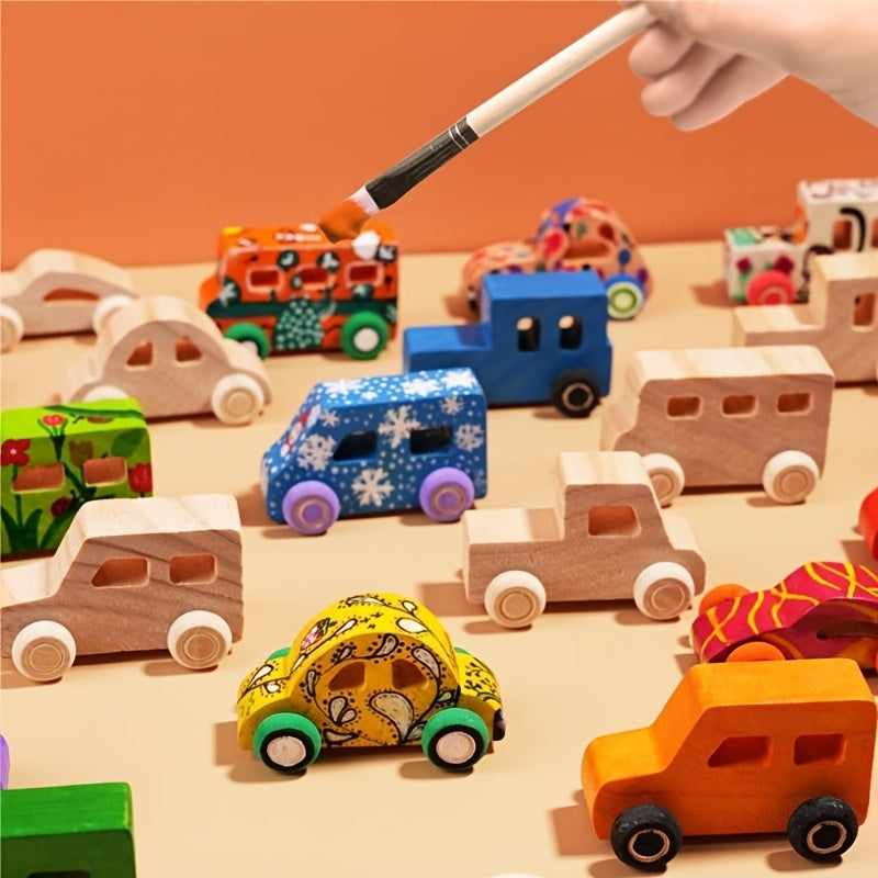 Set of 8 Wooden Toy Cars – Handcrafted, Unpainted DIY Mini Vehicles for Creative Crafting, Family Fun, and Custom Projects - BoboToys