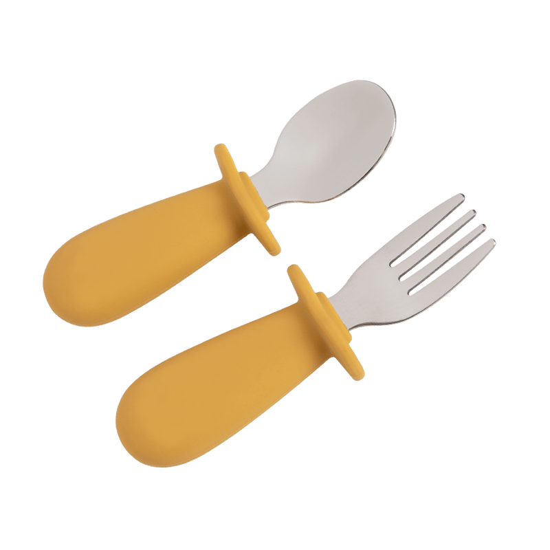 Silicone Baby Spoon and Fork Set – BPA-Free Stainless Steel Tableware for Toddlers, Easy-Grip Handles, Ideal for Self-Feeding in Solid Colors - BoboToys