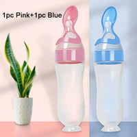 Silicone Baby Food Feeder Bottle – Spoon & Suction Combo for Easy Feeding, 3.04oz Capacity, Ideal for Purees and Rice Paste - BoboToys