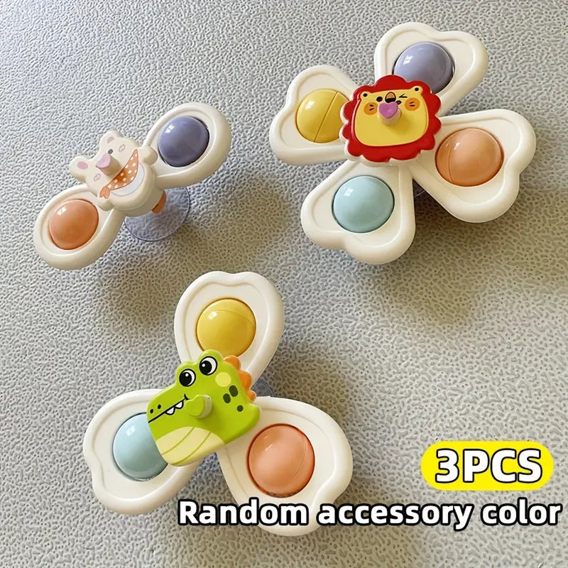 3pcs Animal Cartoon Suction Cup Spinning Toys – Fun and Educational Suction Spinner Set for Kids, Perfect for Bath, Dining, and Travel Play - BoboToys