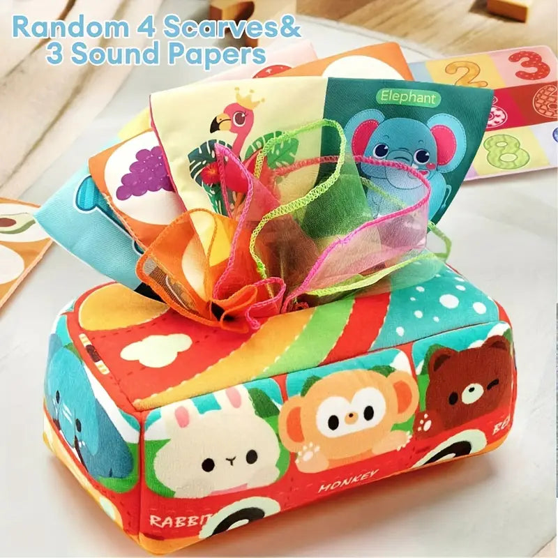 Baby Sensory Tissue Box - Interactive Crinkle Paper Pulling Toy - BoboToys